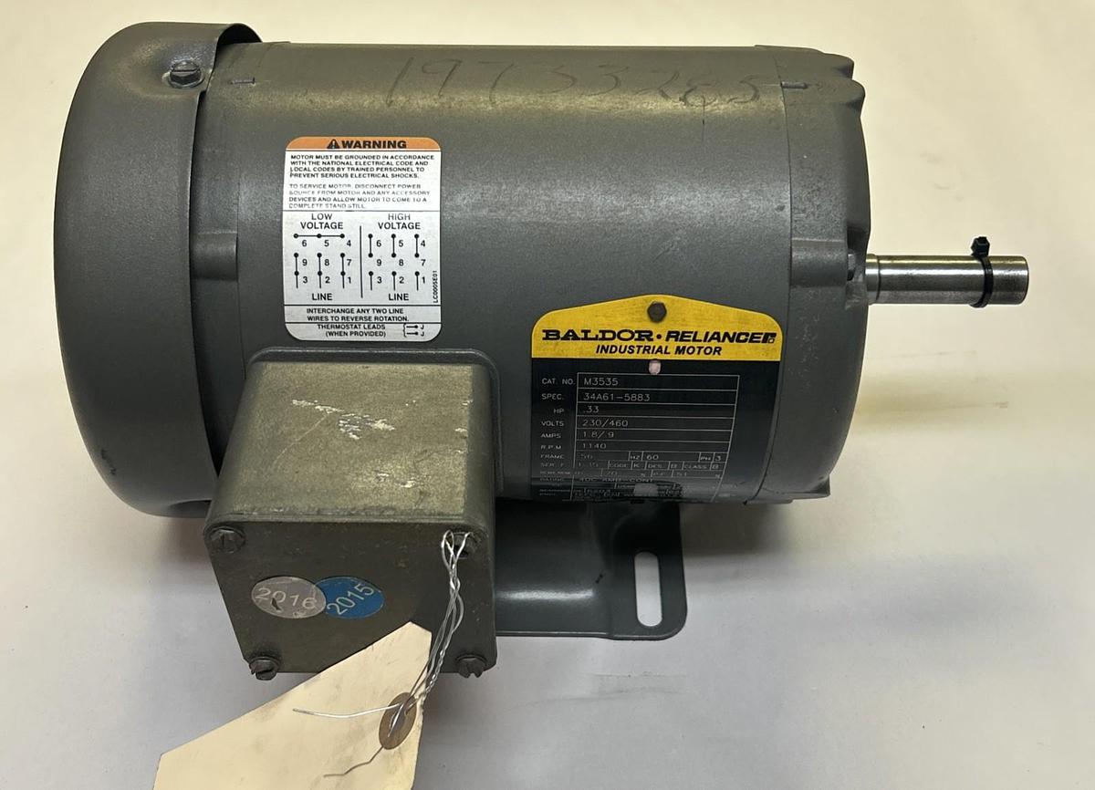 Used BALDOR,M3535,MOTOR 1/3HP 1140RPM 230/460V 3PH 56 FRAME
