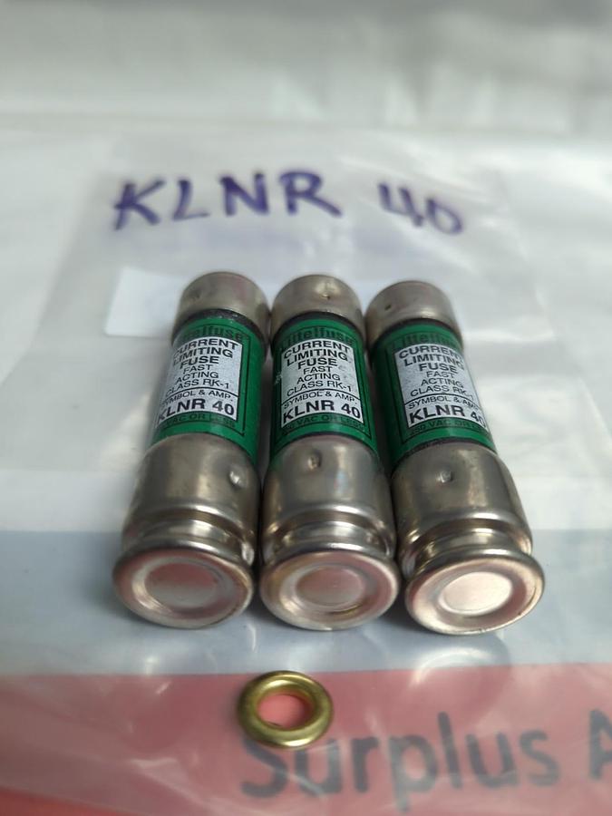 Used LITTELFUSE,KLNR-40,FAST-ACTING 40 AMP FUSE LOT OF 3 PRE-OWNED