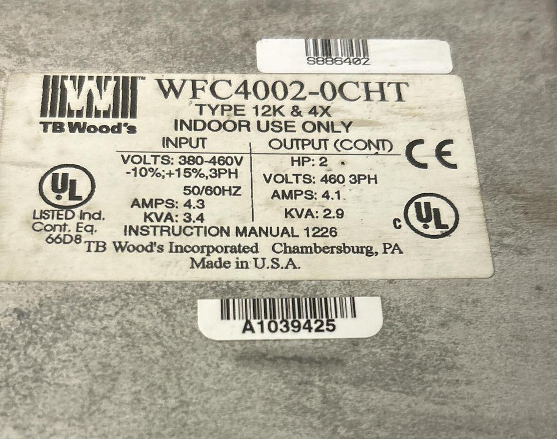 Used TB WOODS,WFC4002-0CHT,AC DRIVE 2HP 460V 4.1A