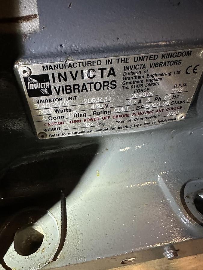 Used Invicta,BL40-27/6 209343,Vibrator Unit 1152RPM 1800W 480V Class F