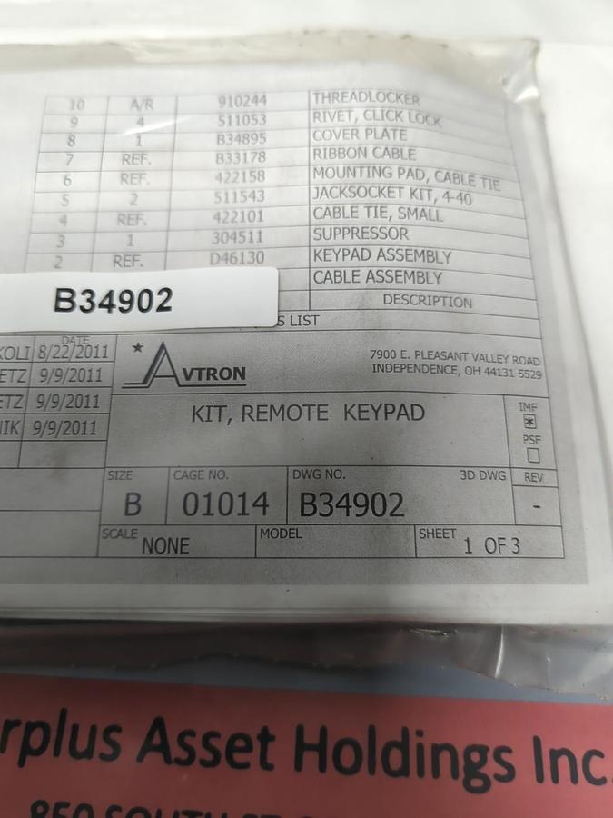 AVTRON,B34902,REMOTE KEYPAD KIT SIZE B NOS
