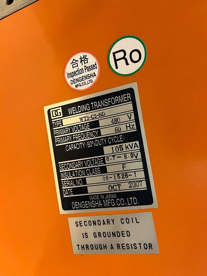 Used DENGENSHA,WT3-C5-ND,WELDING TRANSFORMER 105KVA PRI 480V SEC 6.7-8.9V
