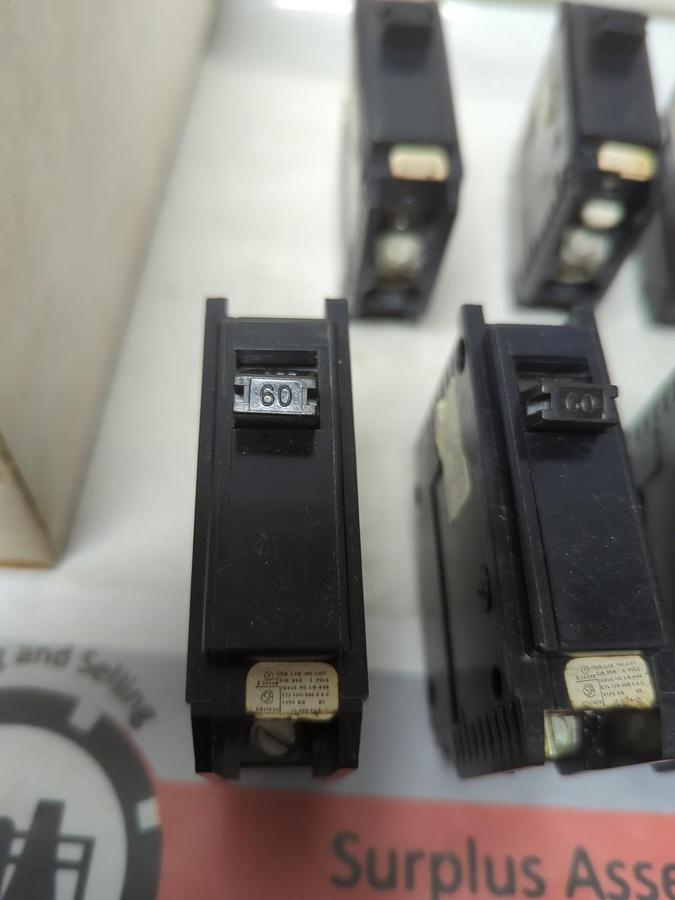 Used SYLVANIA,TYPE BQ-C,CIRCUIT BREAKER 60 AMP 1-POLE LOT OF 9 PRE-OWNED