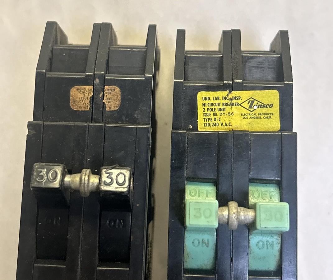 Used ZINSCO,QC230,CIRCUIT BREAKER 30A 120/240V 2P LOT OF 2