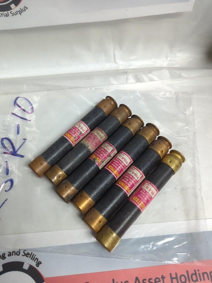 Used COOPER BUSSMANN,FRS-R-10,FUSETRON 10 AMP FUSE LOT OF 6 PRE-OWNED