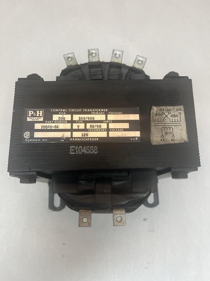 Used P&H,75Q89-D1,CONTROL TRANSFORMER 0.500KVA PRI 240/480V SEC 120V