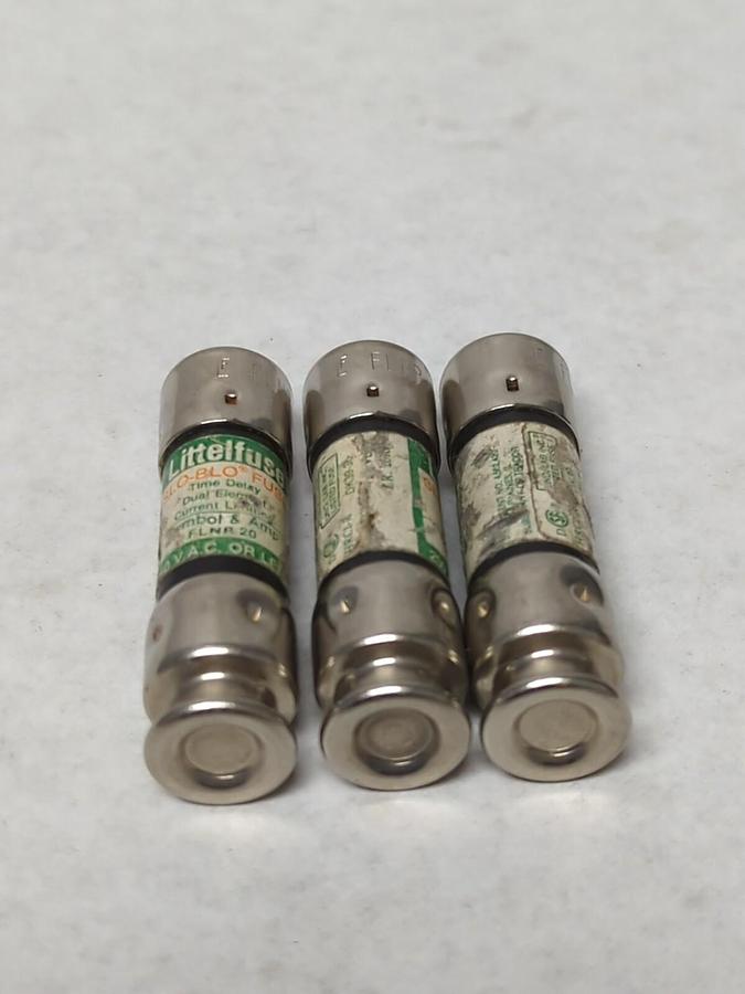 Used LITTELFUSE,FLNR 20,SLO-BLO 20 AMP FUSES LOT OF 3 PRE-OWNED