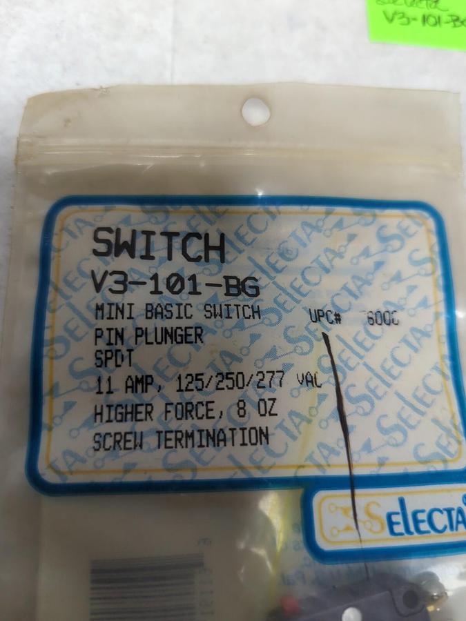 SELECTA,V3-101-BG,MINI BASIC SWITCH 11 AMP 125/250/277 VAC LOT OF 2 NOS