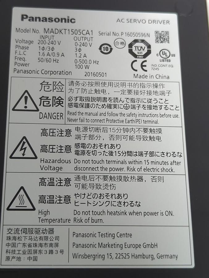 Used PANASONIC,MADKT150CA1,AC SERVO DRIVER PRE-OWNED