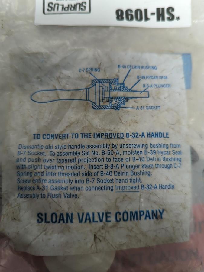SLOAN,B-50-A,HANDLE REPAIR KIT NOS