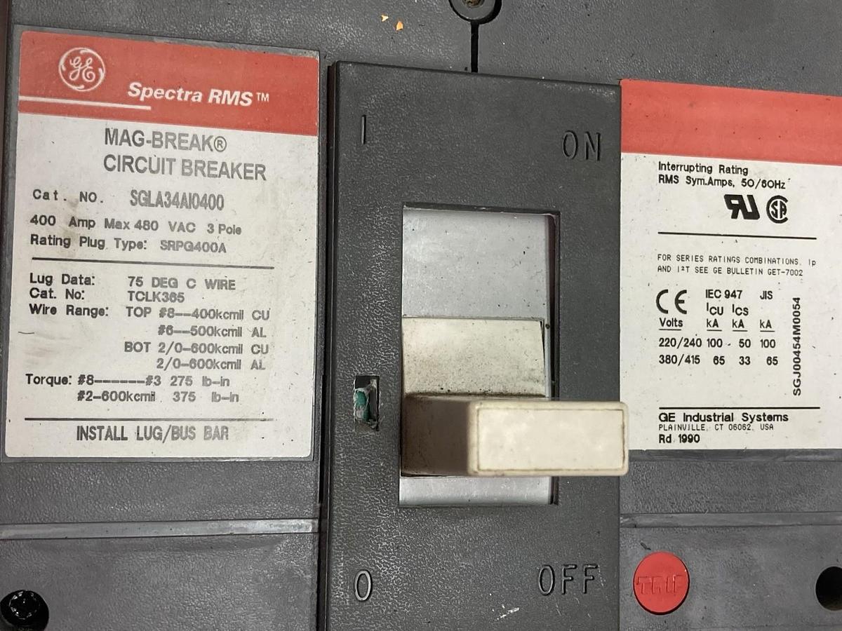 Used GE Spectra,SGLA34AI0400,Circuit Breaker 400Amp 480VAC