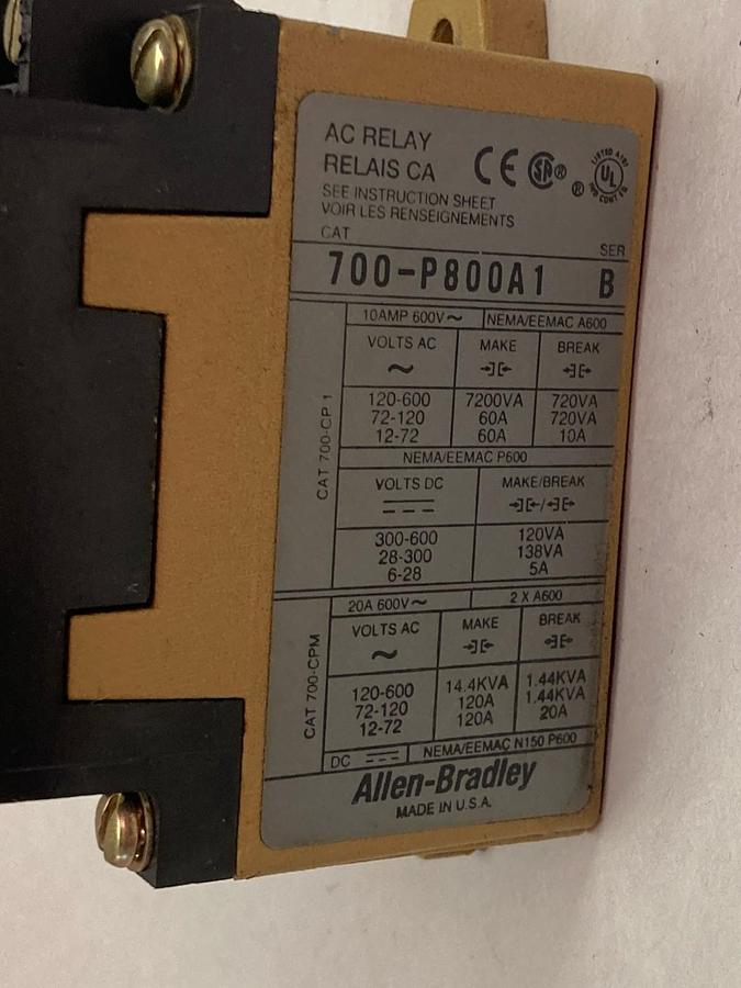Used Allen-Bradley,700-P800A1,AC Relay Ser B
