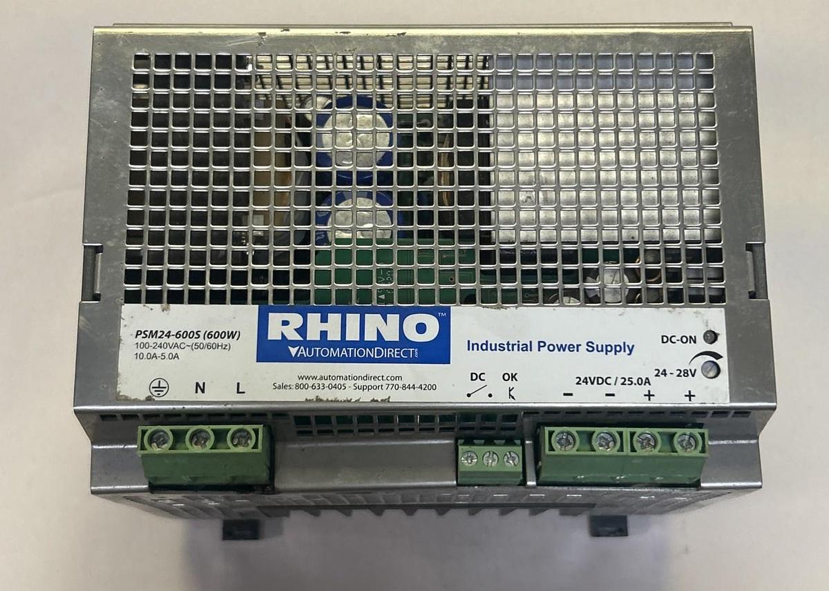 Used RHINO AUTOMATION DIRECT,PSM24-6005,POWER SUPPLY 600W 24VDC 24A