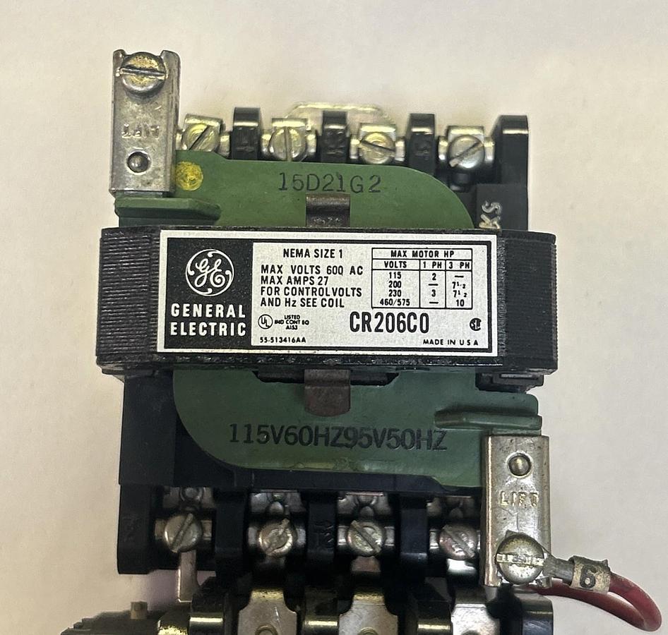 Used GENERAL ELECTRIC,CR206C0,MOTOR STARTER SIZE 1 27A 600V 115V COIL
