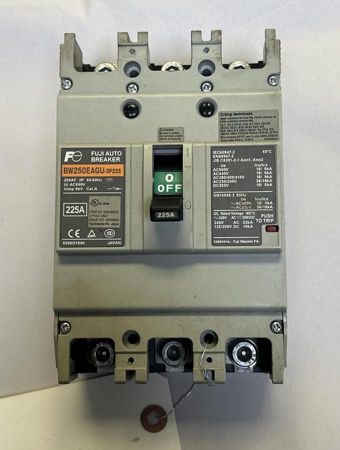 Used FUJI,BW250EAGU-3P225,CIRCUIT BREAKER 225A 690V 3P