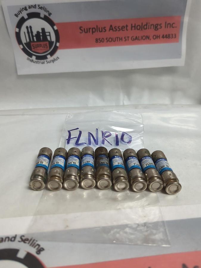 Used LITTELFUSE,FLNR10,TIME-DELAY 10 AMP FUSE LOT OF 9 PRE-OWNED