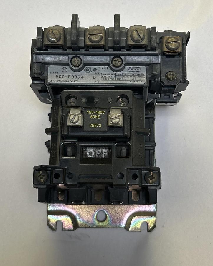 Used ALLEN BRADLEY,500-BOB94,CONTACTOR SIZE 1 27A 600V