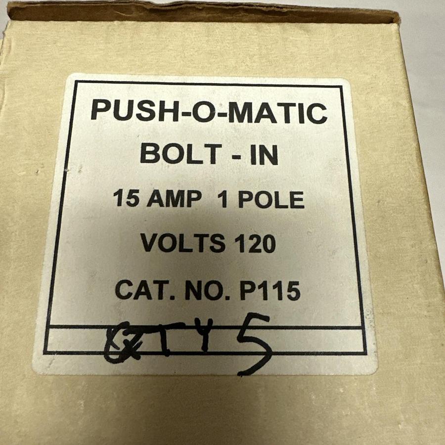 Used Pushmatic,P115,15 AMP Single Pole 120VAC Circuit Breaker LOT of 5