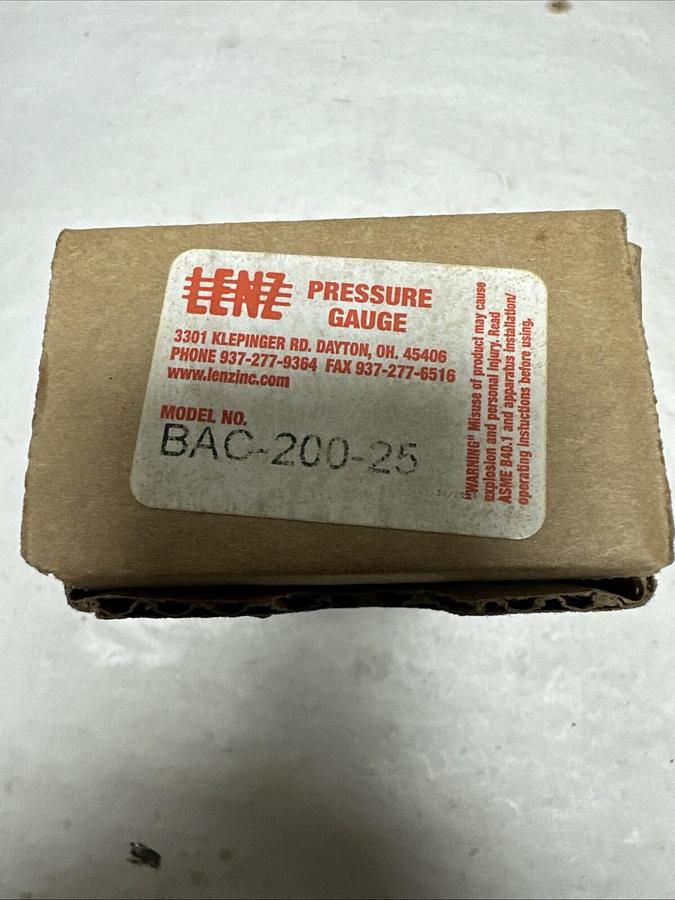 Used LENZ,BAC-200-25,200PSI Stainless Steel Pressure Gauge