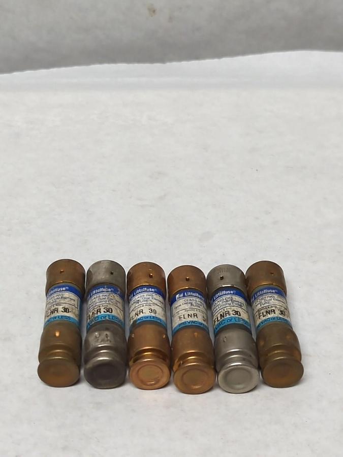 Used LITTELFUSE,FLNR 30,TIME-DELAY 30 AMP FUSES LOT OF 6 PRE-OWNED