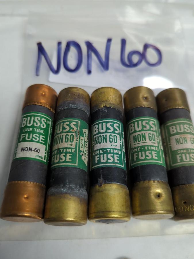 Used COOPER BUSSMANN,NON-60,ONE-TIME 60 AMP FUSE LOT OF 5 PRE-OWNED