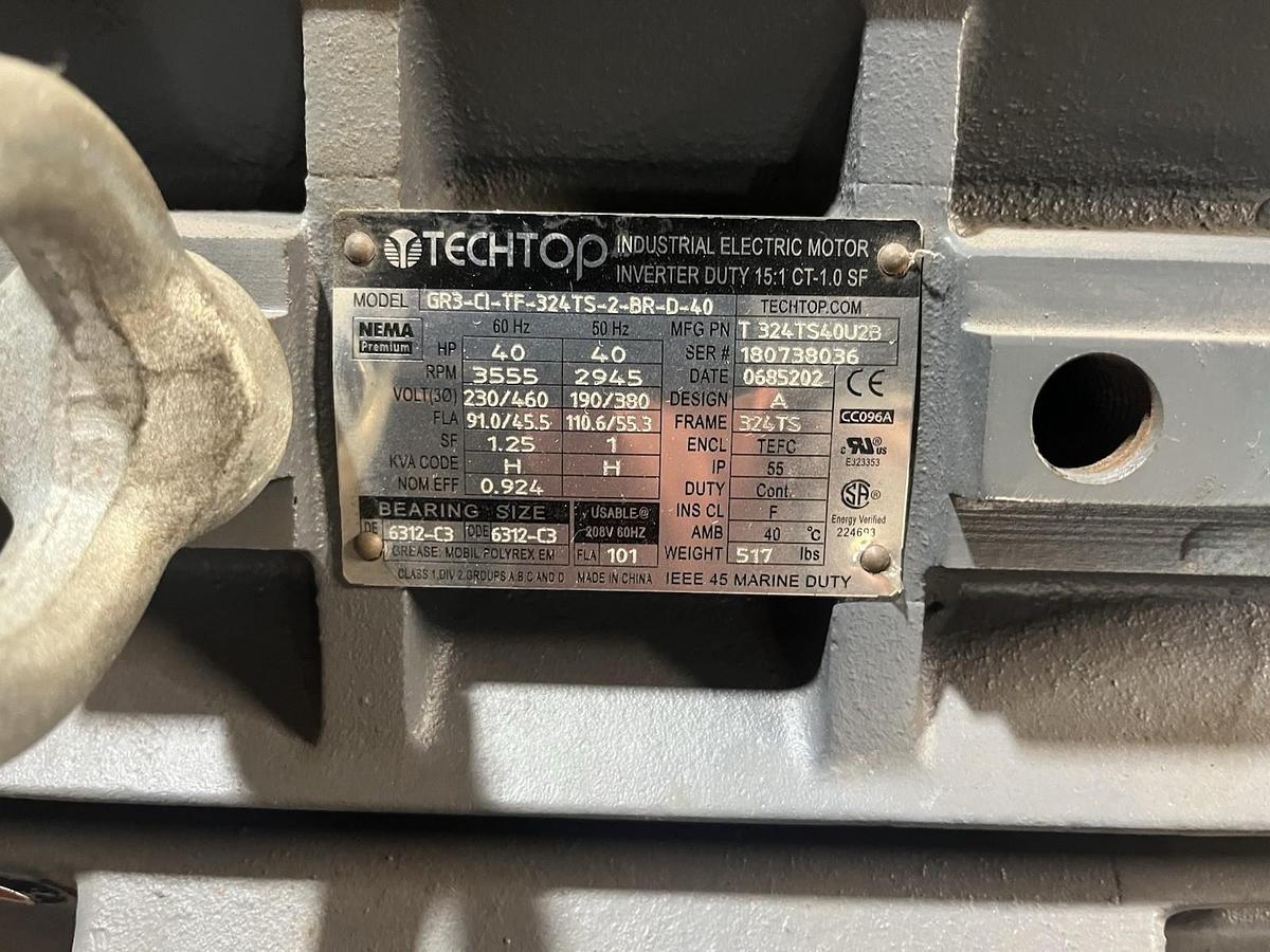 TECHTOP,GR3-CI-TF-324TS-2-BR-D-40,MOTOR 40HP 3555RPM 230/460V 3PH 324TS FR NOS