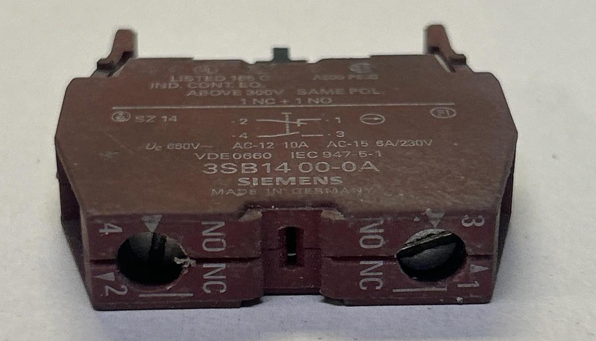 Used SIEMENS,3SB1400-0A,AUXILIARY CONTACT BLOCK LOT OF 4