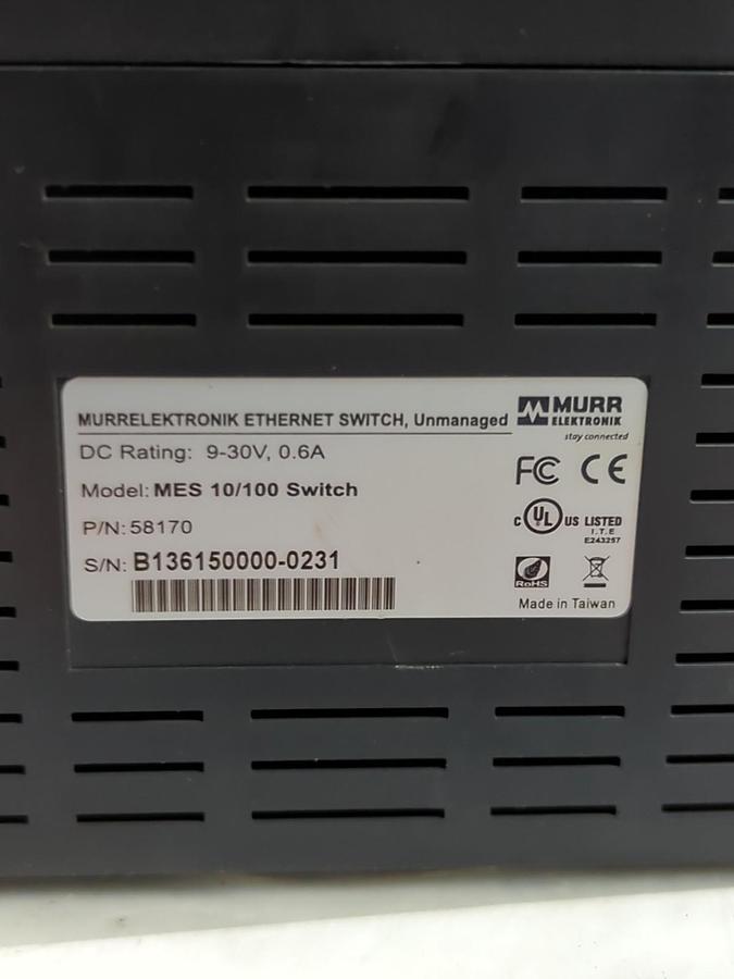 Used MURR,58170,MES 10/100 ETHERNET SWITCH 9-30V 0.6A PRE-OWNED