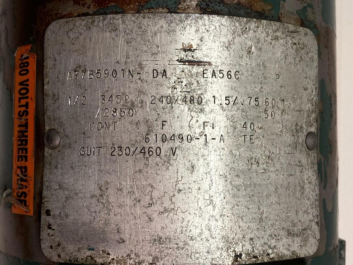 Used Reliance,B77B5901N-DA,3-Phase A-C Motor 1/2Hp 3450/2850RPM