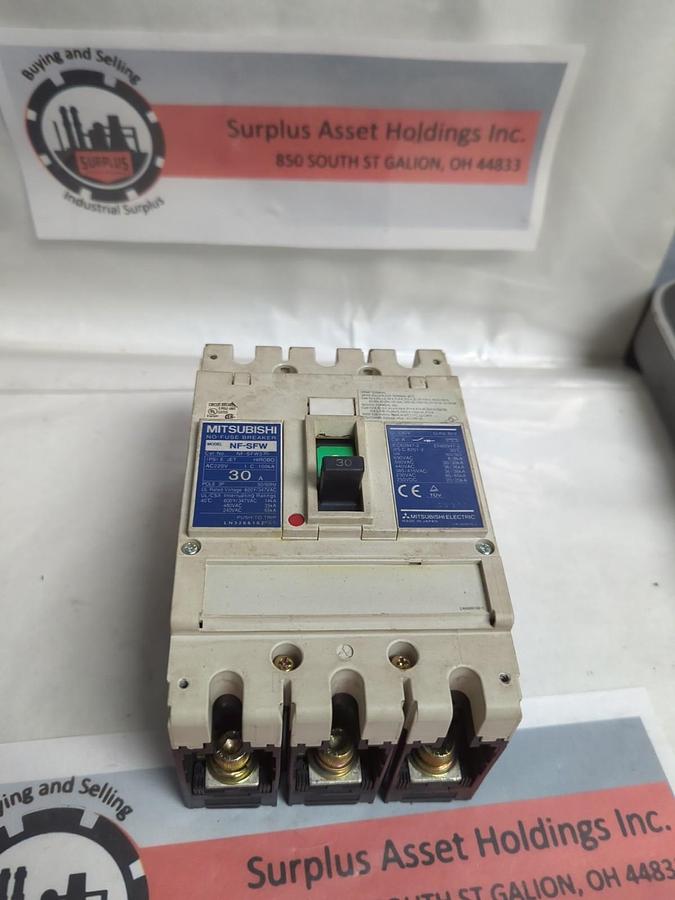 Used MITSUBISHI,NF-SFW,NO FUSE BREAKER 30 AMP 3-POLE PRE-OWNED