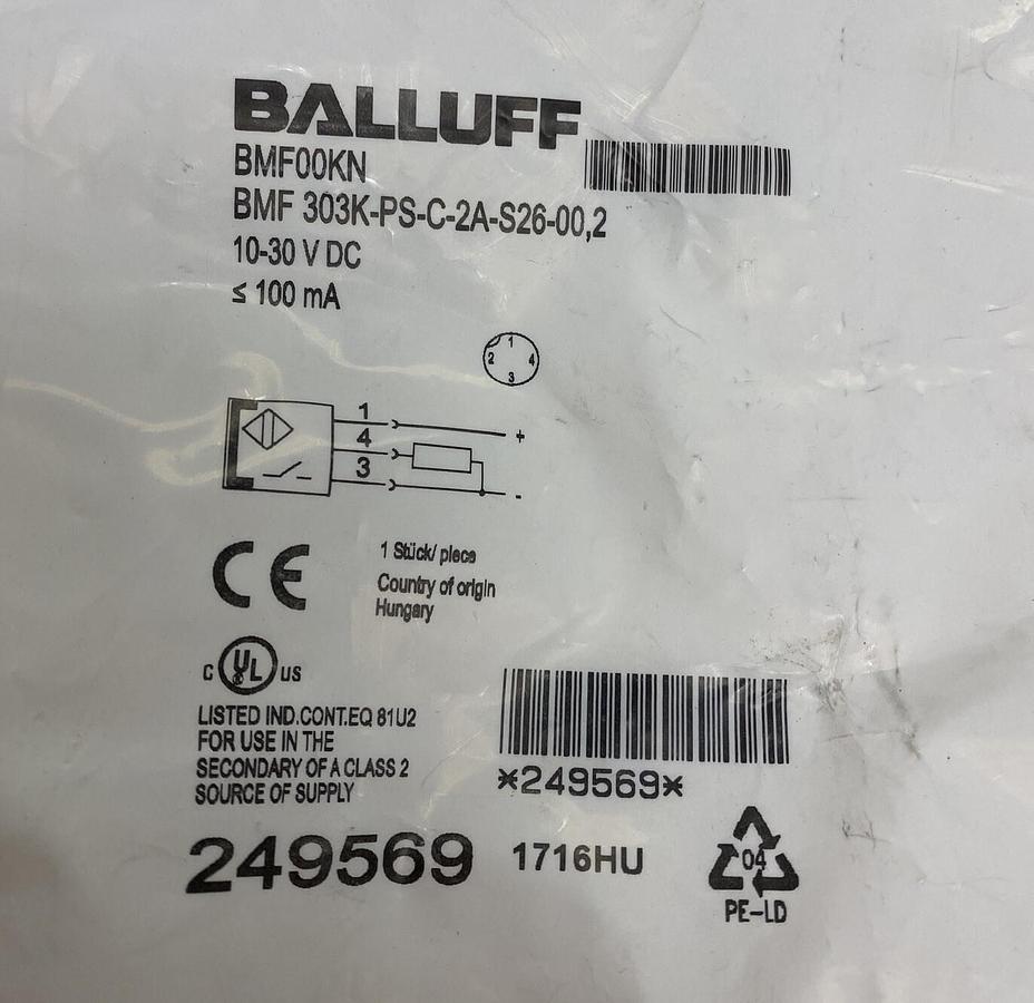 Used BALLUFF,BMF 303K-PS-C-2A-S26-00 2, MAGNETIC FIELD SENSOR NEW