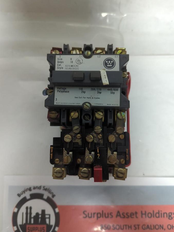 Used WESTINGHOUSE,A200M0CAC,MOTOR STARTER SIZE 0 STYLE 765A838G01 PRE-OWNED