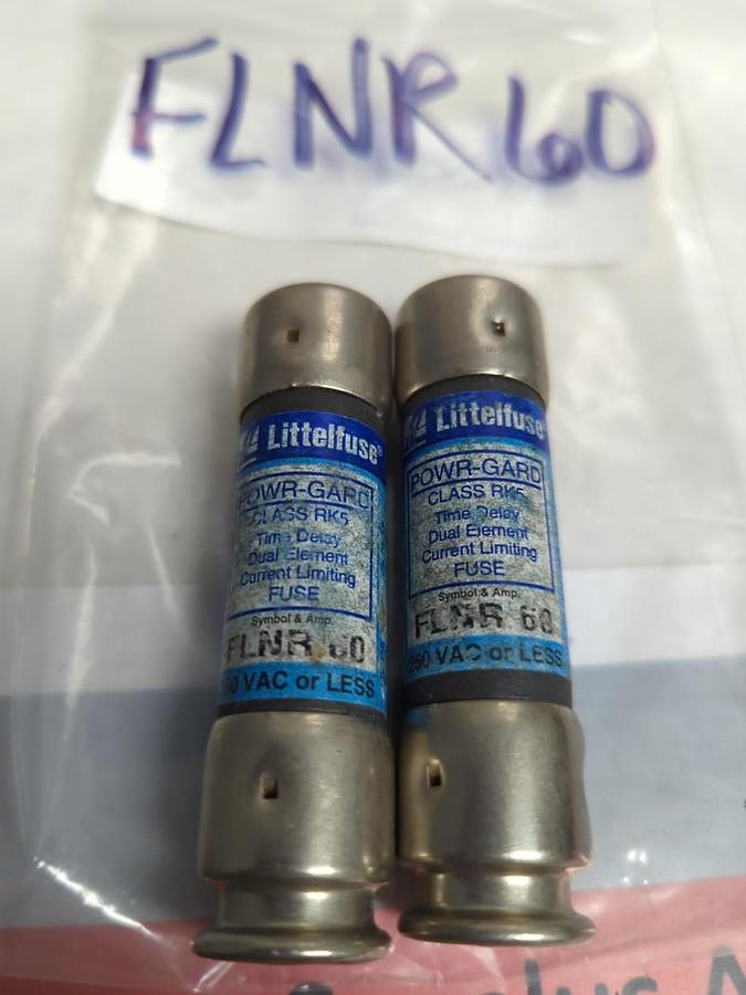 Used LITTELFUSE,FLNR-60,POWR-GARD 60 AMP FUSE LOT OF 2 PRE-OWNED