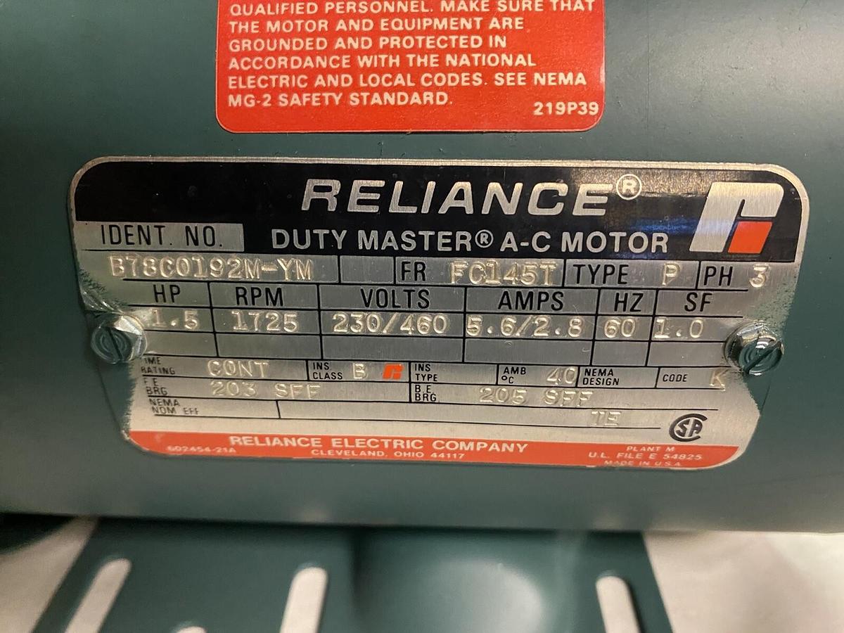 RELIANCE,B78C0192M-YM,MOTOR 1.5HP MOTOR 1725RPM FC145T