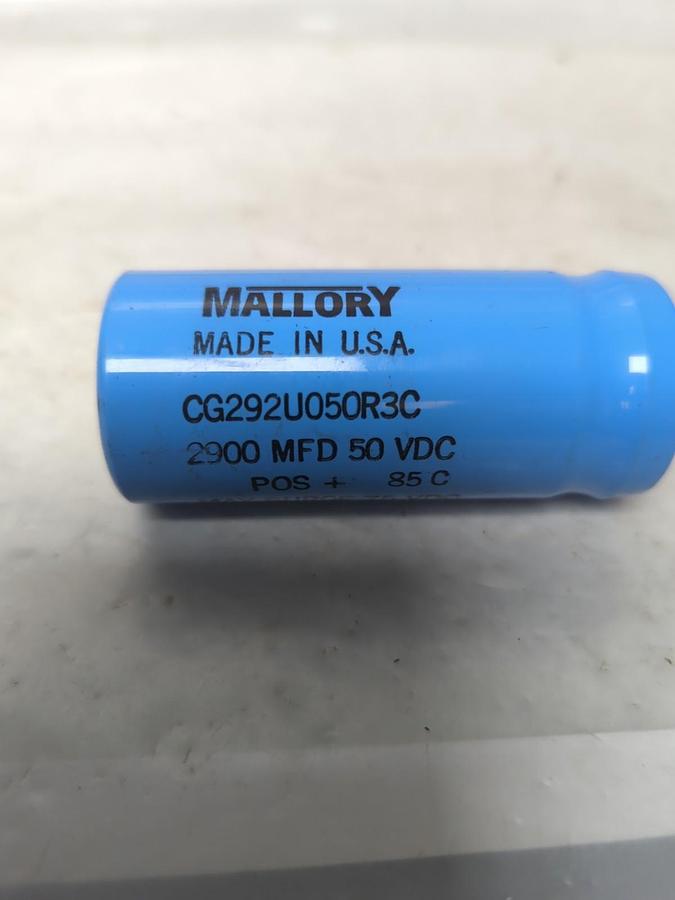 Used MALLORY,CG292U050R3C,CAPACITOR 2900MFD 50 VDC PRE-OWNED