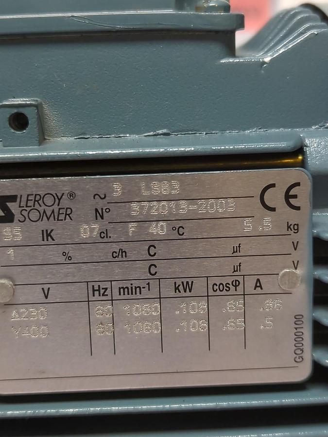 Used LEROY SOMER,3LS63-3R9153,MOTOR & GEAR REDUCER PRE-OWNED