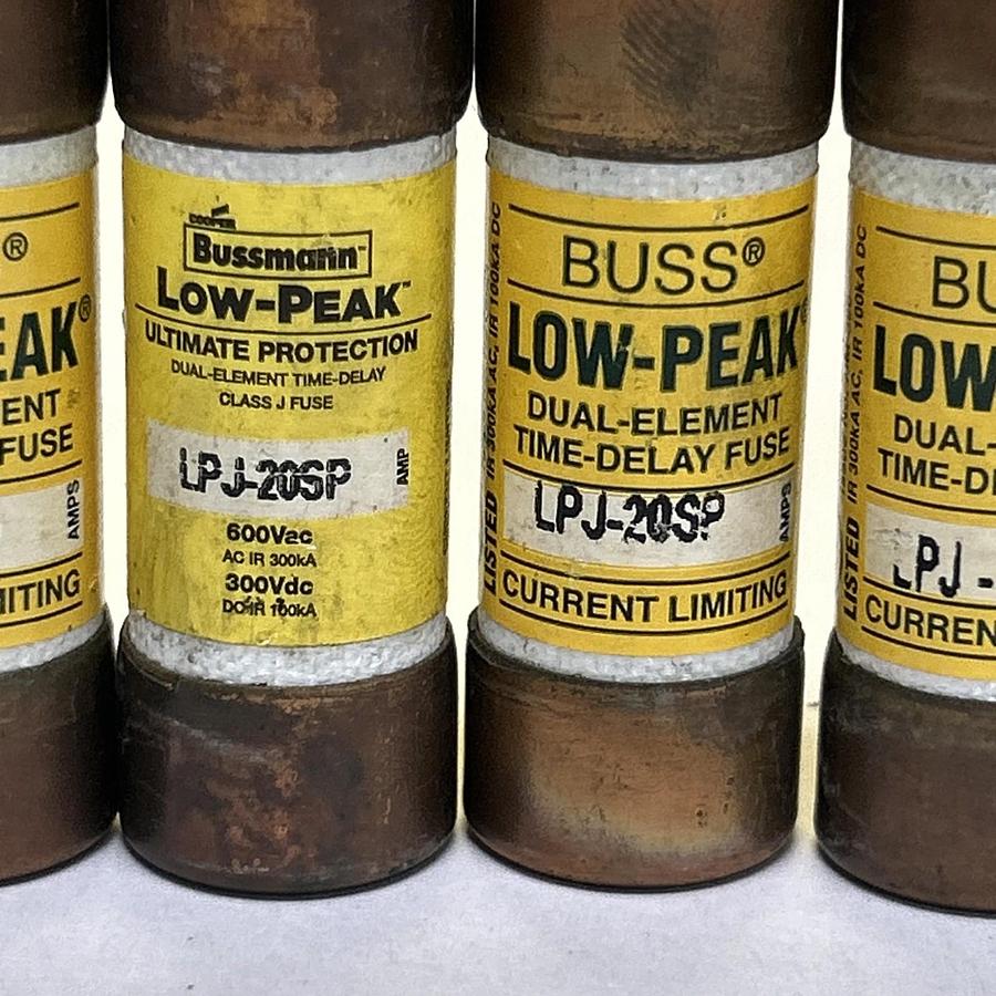 Used BUSSMANN,LPJ-20SP,LOW-PEAK FUSE 20A 600V LOT OF 6