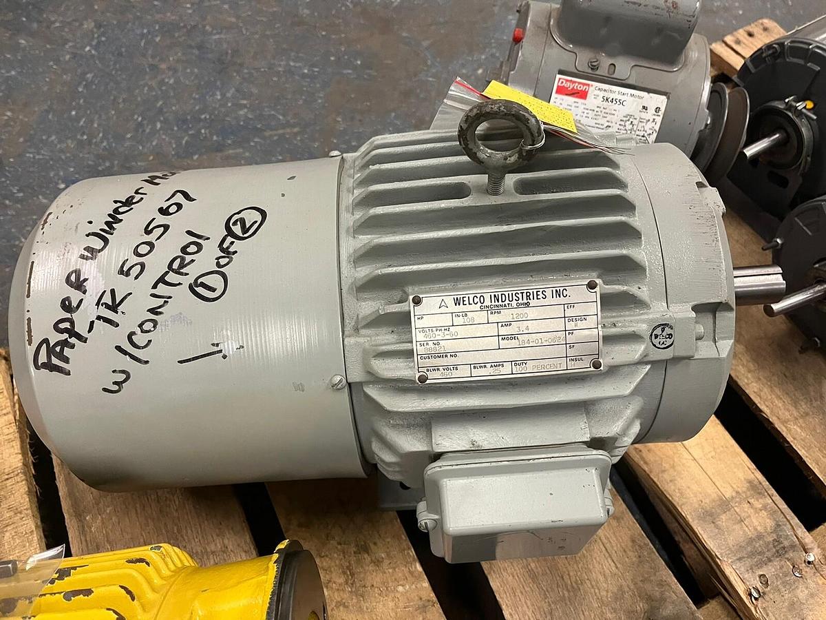 Used WELCO,184-01-0624,MOTOR 108 IN LBS 1200RPM 460V 3PH