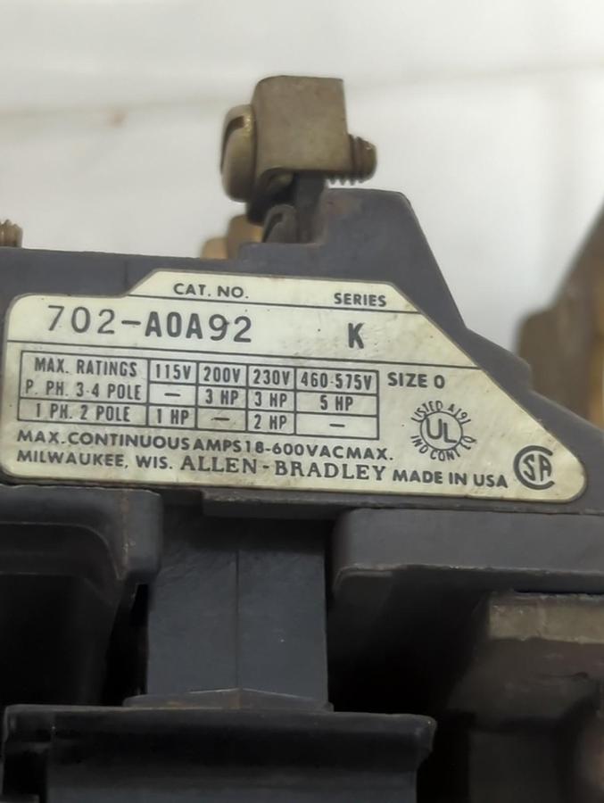 Used ALLEN BRADLEY,702-A092,SERIES K CONTACTOR PRE-OWNED