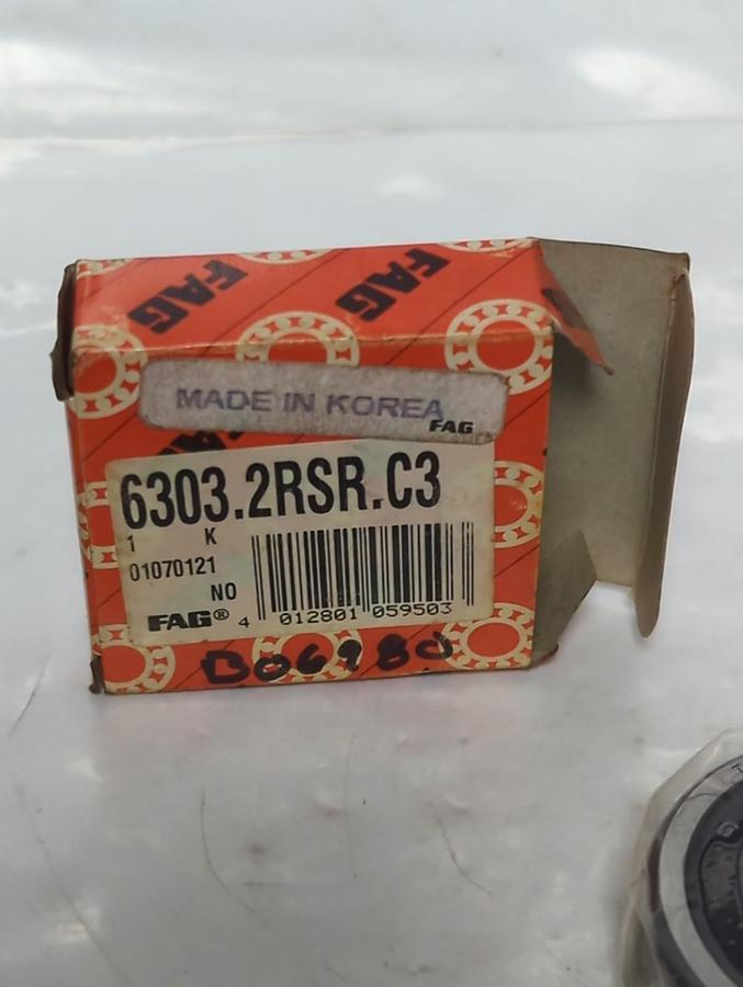 FAG,6303 2RSR C3,RUBBER SEALED BALL BEARING 17X47X14MM NOS