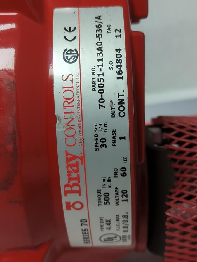 BRAY CONTROLS,70-0051-113A0-536/A,ACTUATOR WITH 4 INCH SS BUTTERFLY VALVE NOS