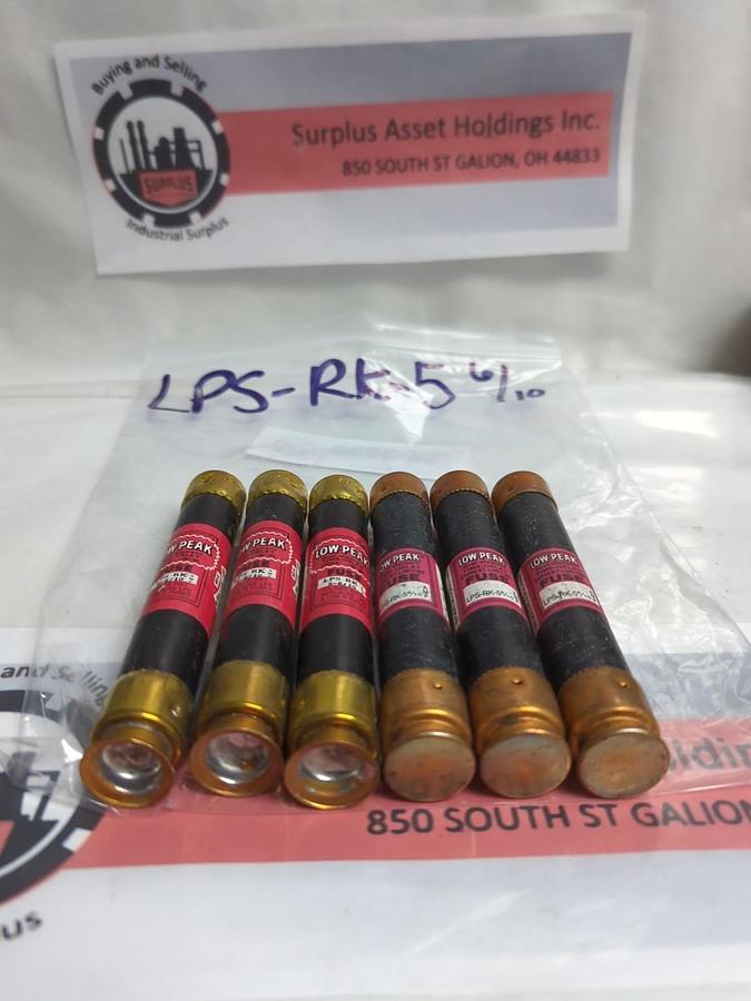 Used COOPER BUSSMANN,LPS-RK-5-6/10,LOW-PEAK 5-6/10 AMP FUSE LOT OF 6 PRE-OWNED