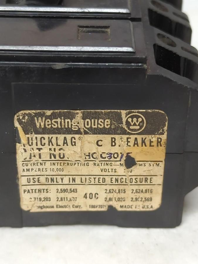 Used WESTINGHOUSE,15A,CIRCUIT BREAKER 15 AMP 3-POLE LOT OF 2 PRE-OWNED