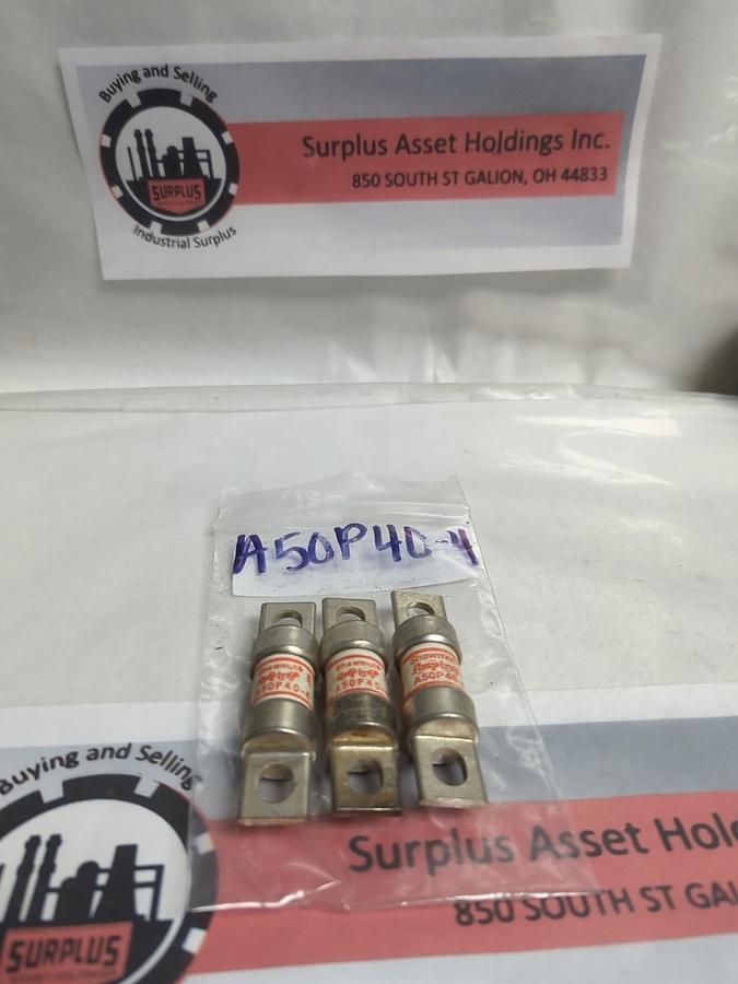 Used GOULD SHAWMUT,A50P40-4,TYPE 4 FUSE 40 AMP LOT OF 3 PRE-OWNED