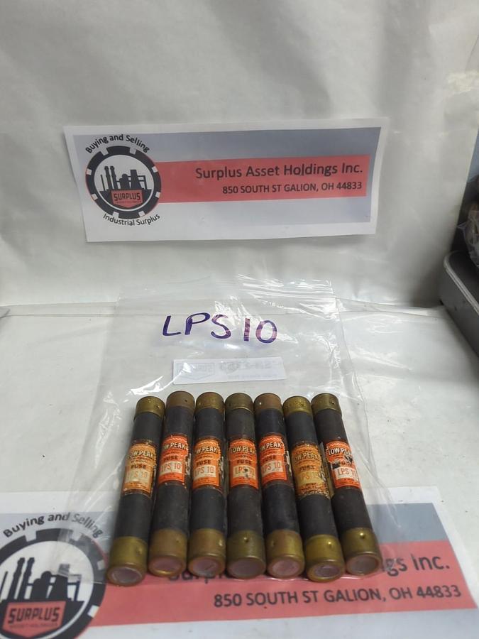 Used COOPER BUSSMANN,LPS-10,LOW-PEAK 10 AMP FUSE LOT OF 7 PRE-OWNED