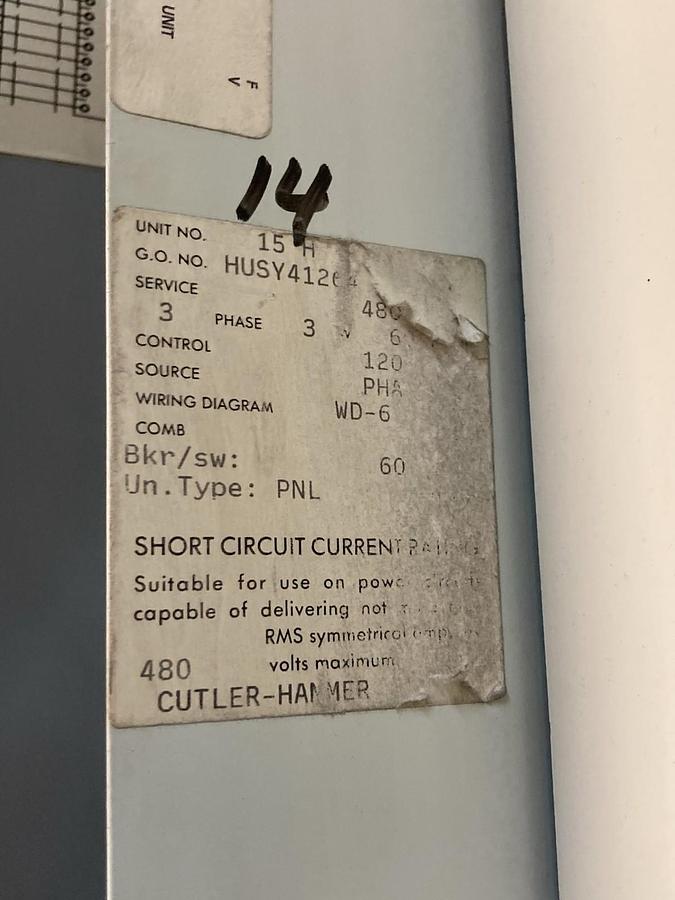 Used Cutler-Hammer,PLR1 HUSY41264,3-Phase Power Distribution Panel Type PNL 480V