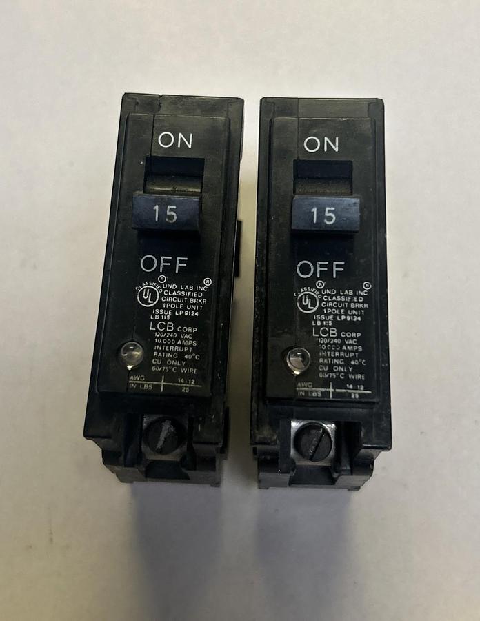 Used LCB,LB115,CIRCUIT BREAKER 15A 120/240V 1P LOT OF 2