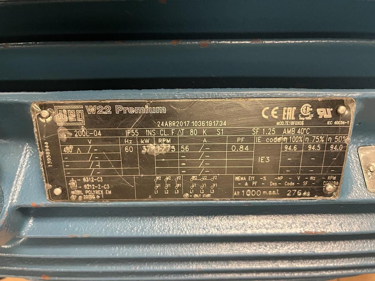 Used WEG,TE1BF0X08,W22 MOTOR 50HP 1775RPM 3PH