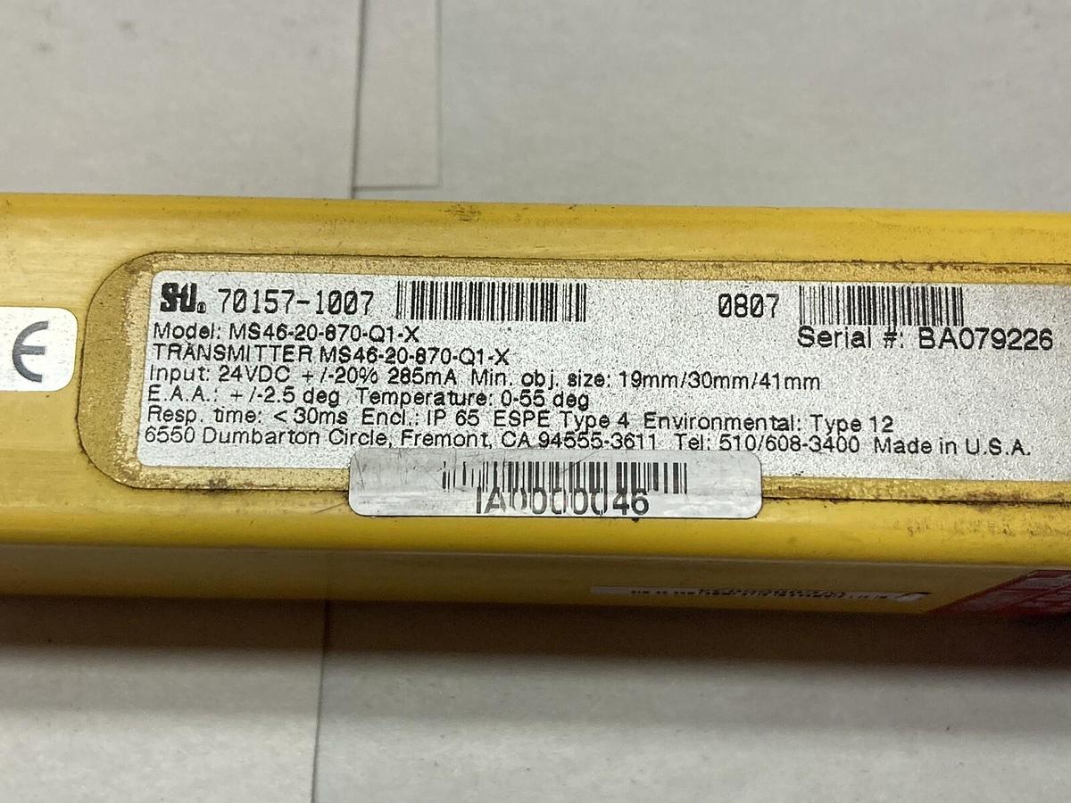 Used STI,MS46-20-870-Q1-X,Safety Light Curtain Transmitter