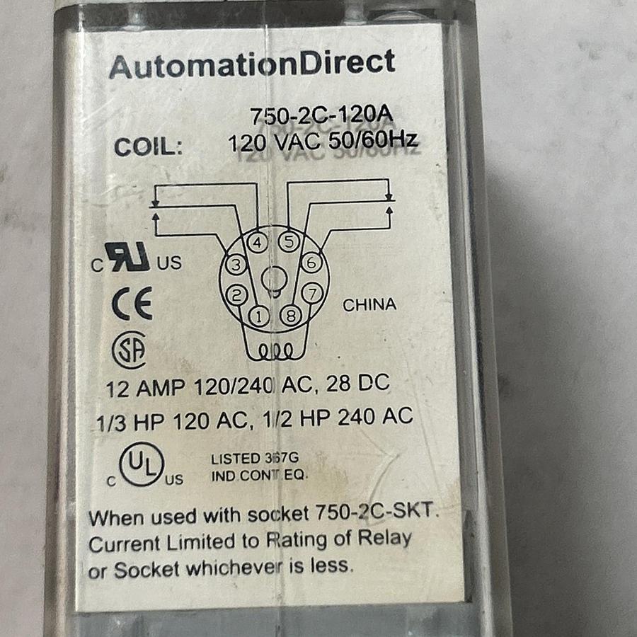 Used AUTOMATION DIRECT,750-2C-120A,RELAY W/ 700-HN100 SOCKET BASE